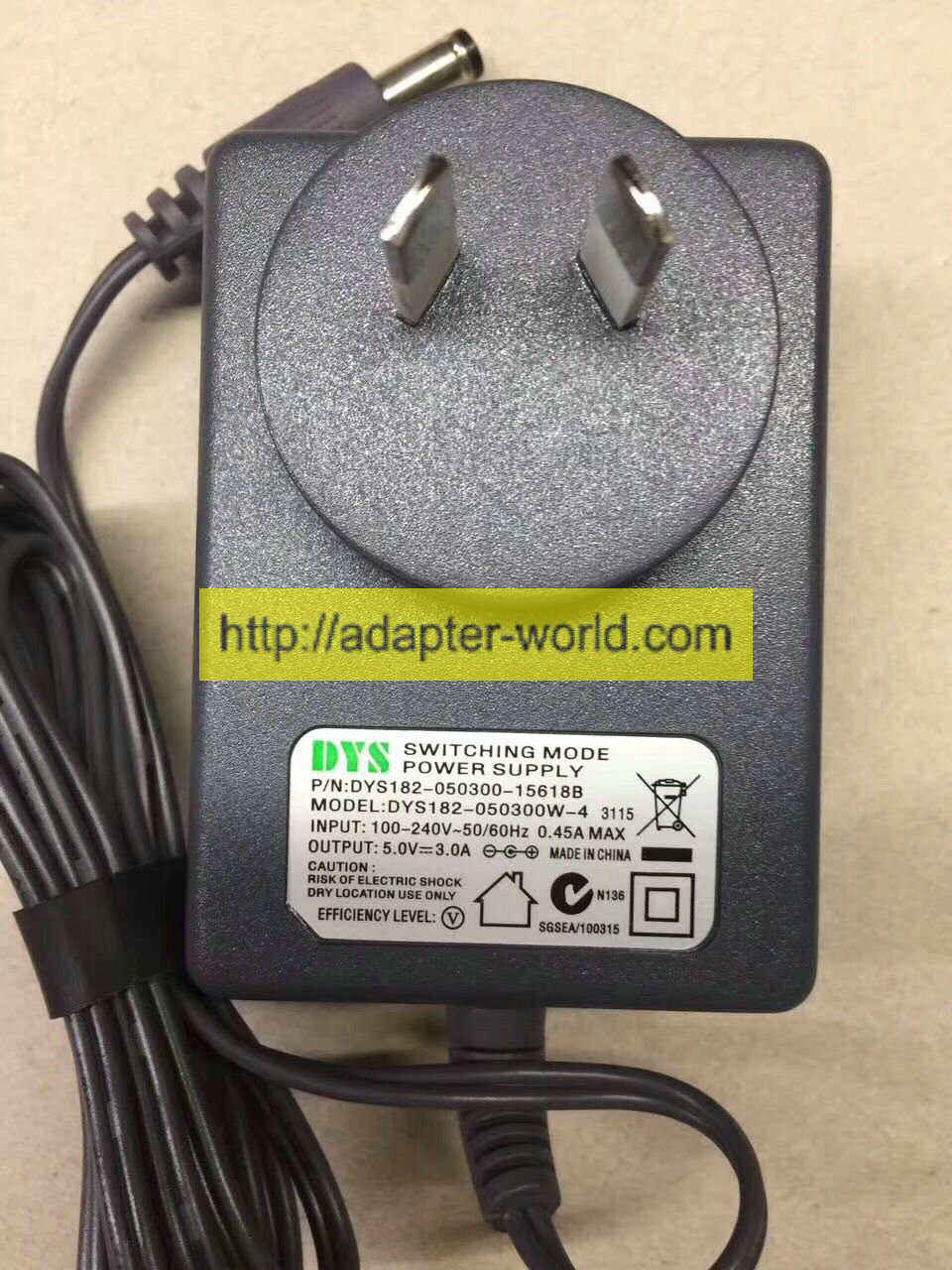 *100% Brand NEW* DYS DYS182-050300W-4 3115 DYS182-050300-15618B 5.0V--3.0A AC/DC Adapter Power Adapter Free sh - Click Image to Close